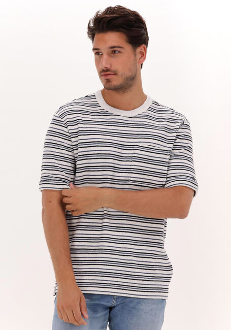 Blau/weiß gestreift CAST IRON T-shirt SHORT SLEEVE R-NECK RELAXED FIT BOUCLÉ STRIPE - large